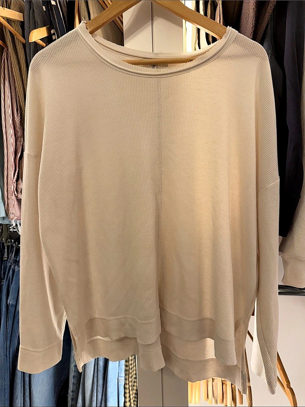 Z SUPPLY Waffle Knit Long Sleeve Cream Medium